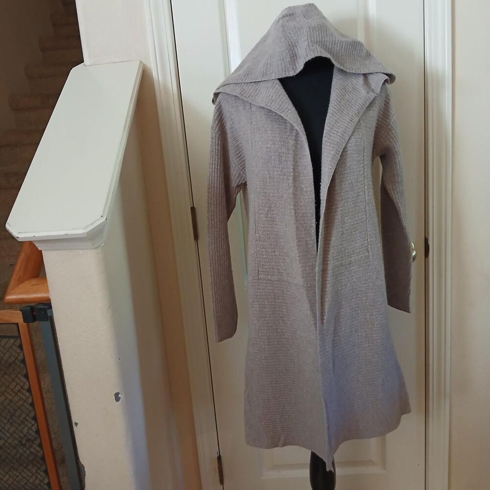 Halogen Tan Cashmere Wool Blend Hooded Duster Cardigan XS Old Money Minimalist